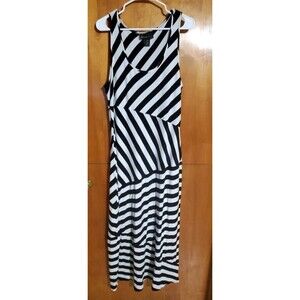 Lane Bryant Maxi Dress Women 18/20 Black & White Scoop Neck Striped Tank Flaw